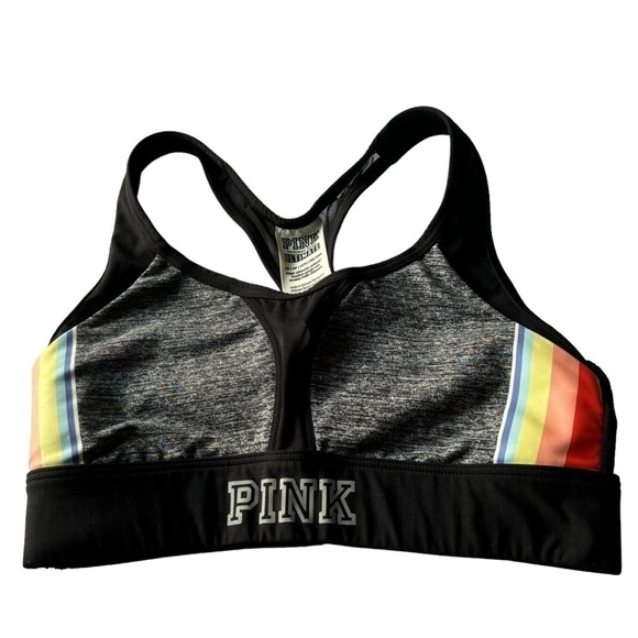 Victoria's Secret PINK Racer Back Ultimate Sports Bra-Black/Rainbow XS - Picture 1 of 8